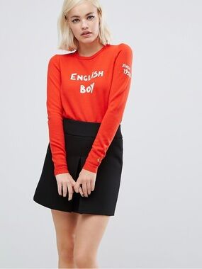 Bella Freud x Fred Perry “English Boy” Wool Sweater in Red Sz 4 *FLAWED*